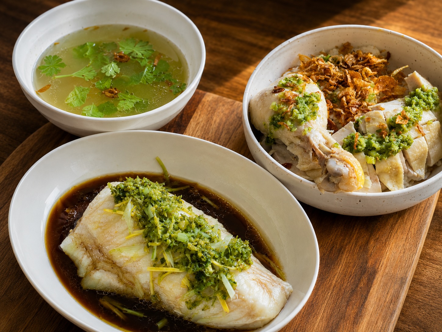 Ginger Scallion Steamed Chicken and Fish
